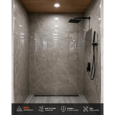 96” Waterproof SPC Shower Wall Panel Kit – 4-Piece Grout-Free Bathroom Surround (42"x60"x96")