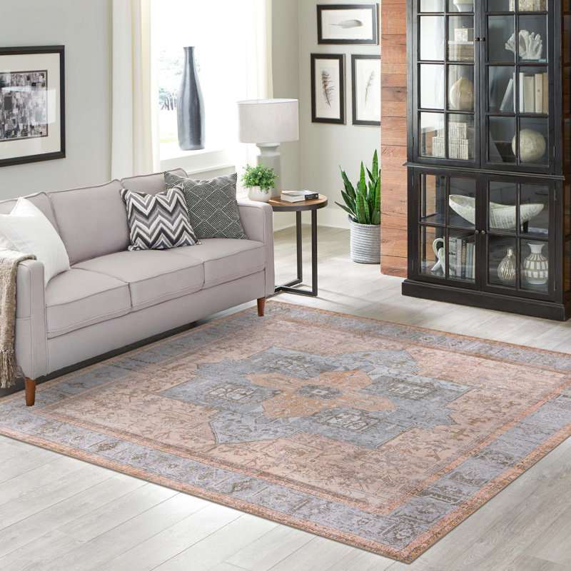 Tapis brun clair-beige Transition Oppie, Carré 7 pi 6 po