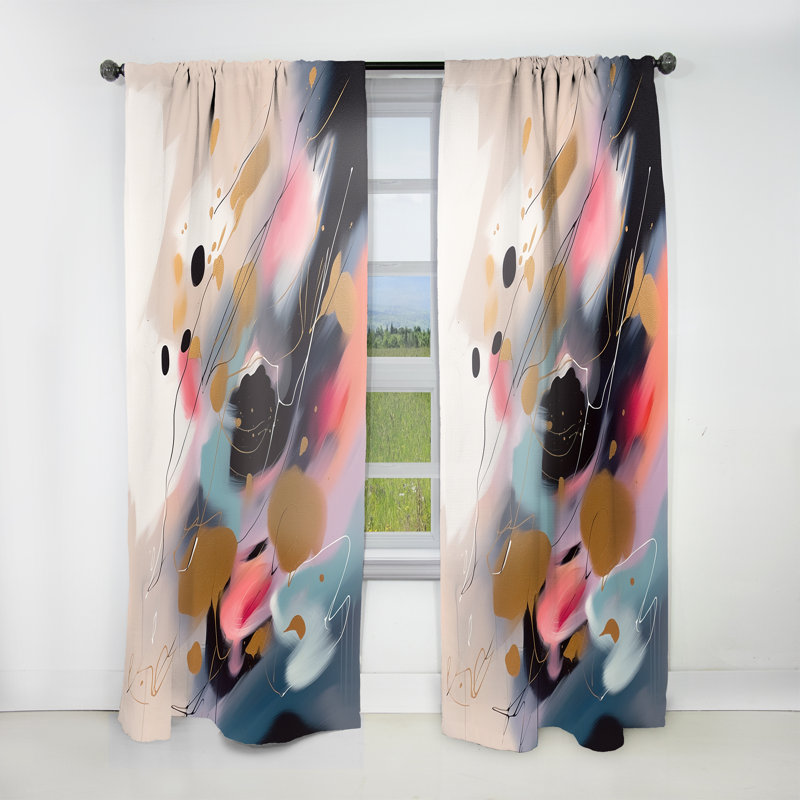 Kiaja - Peinture abstraite coup de pinceau IV - Rideau moderne - Velours obscurcissant - 1 panneau, L 52 po x L 95 po