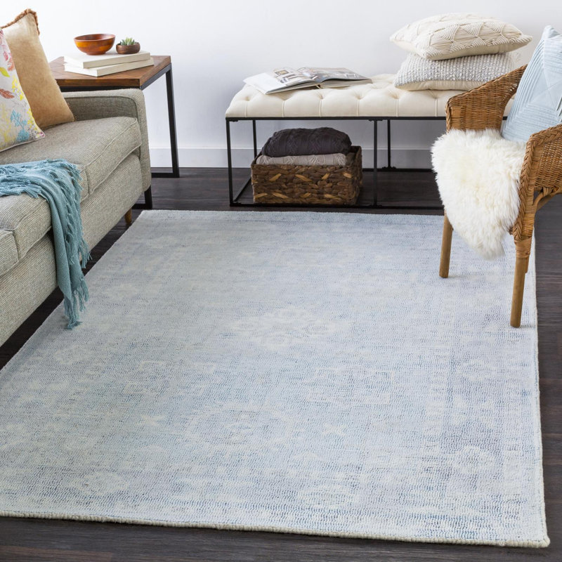 Tapis oriental denim / bleu ciel touffeté à la main Hopkins, Rectangle 9 pi x 12 pi