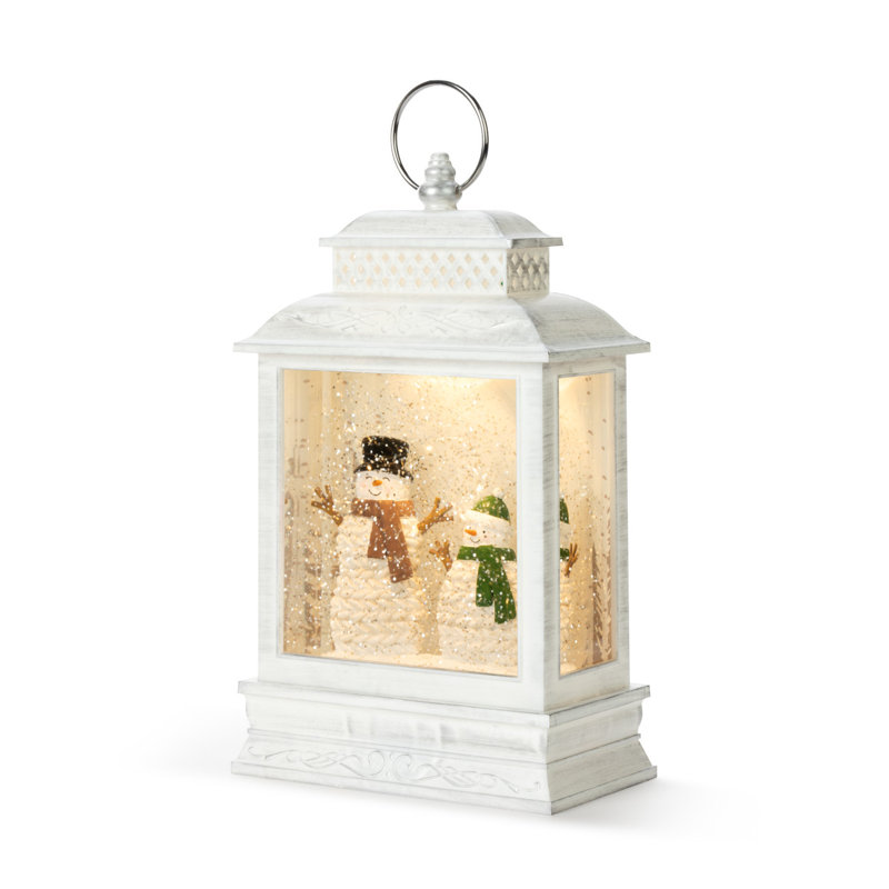 White Knit Snowman Couple LED Musical Lantern