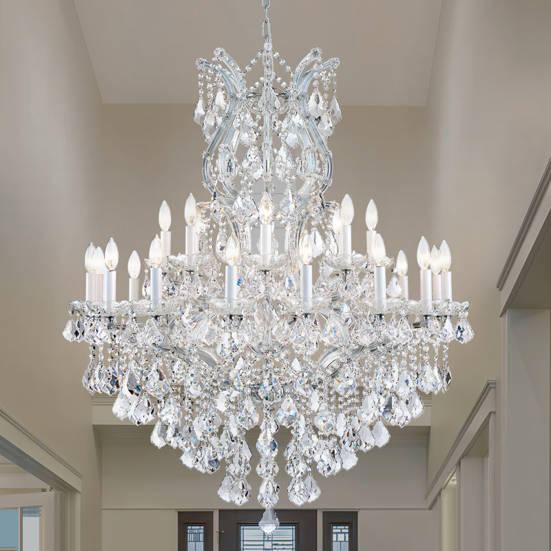 Lustre gradué en cristal 24 lumières Humnah, H 46 po x l 35,4 po x P 35,4 po, Argent