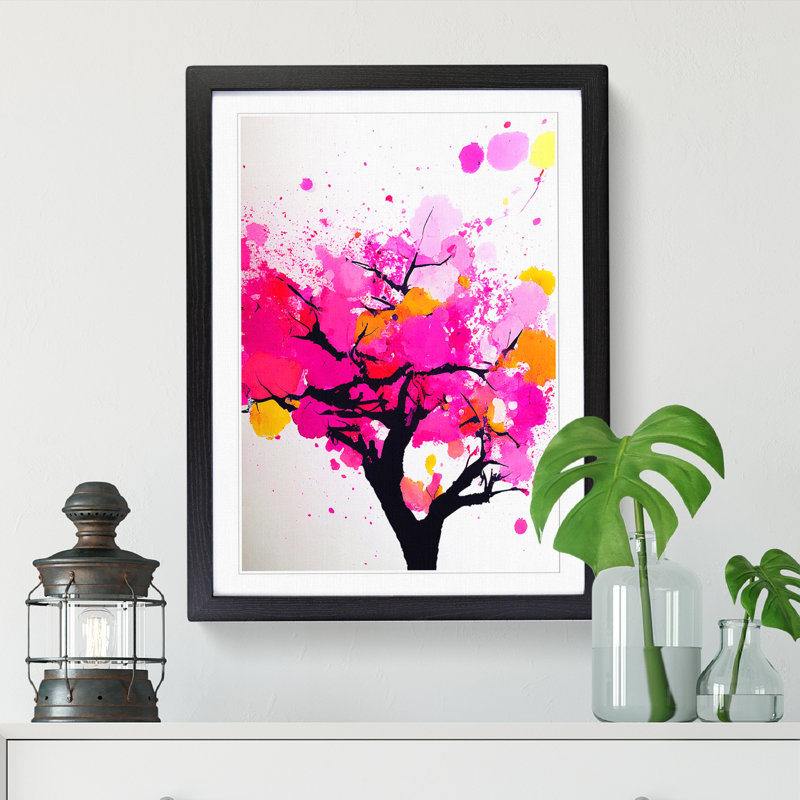 Peach Blossom Tree Splatter Vol.3 - Single Picture Frame Print, 64cm H x 46cm W x 2cm D, Oak