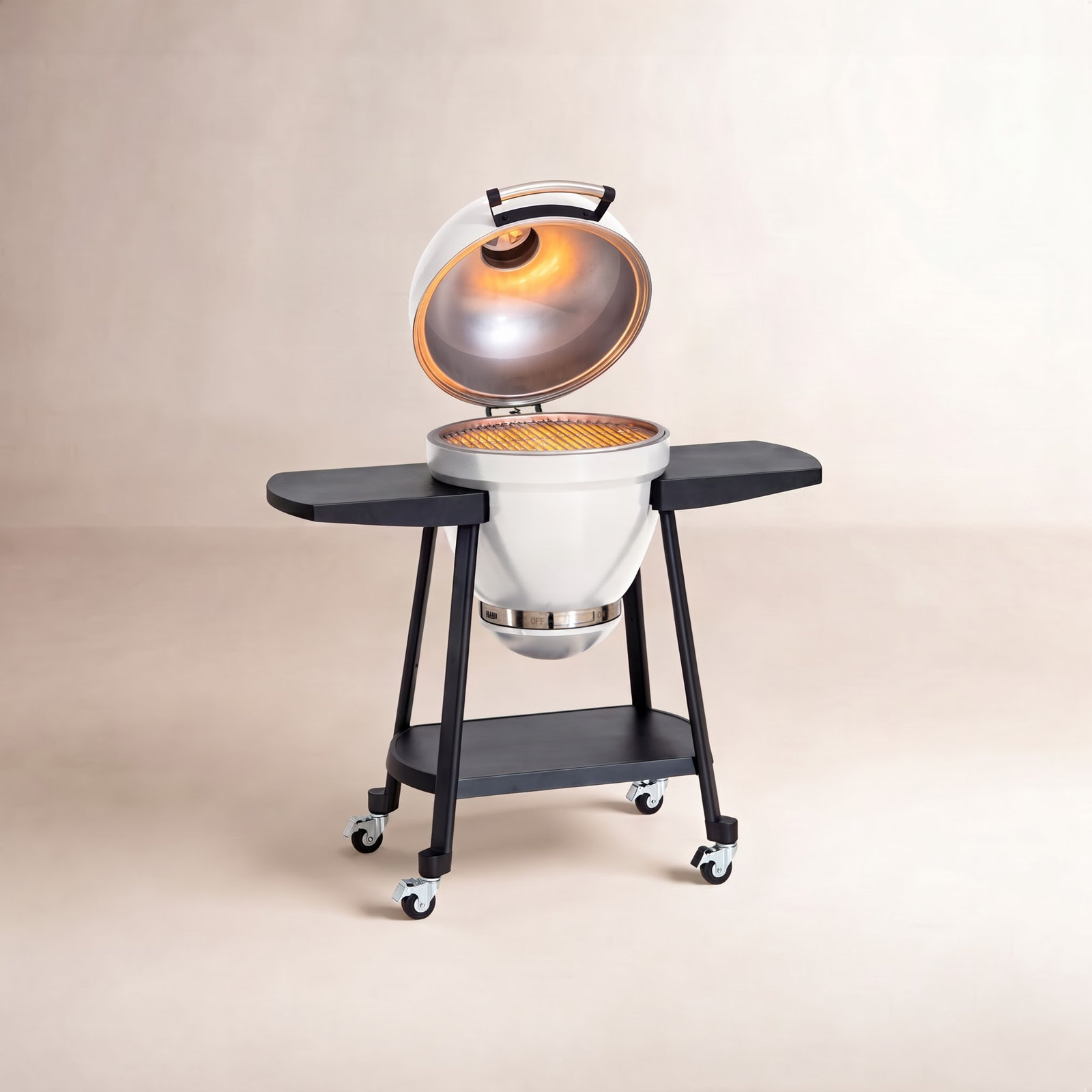Kamado Grill with Pizza Stone, White