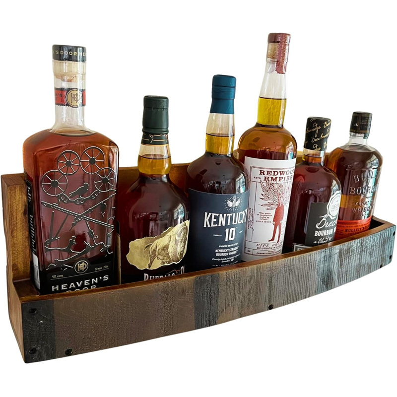 Tablette de présentation pour bouteilles de spiritueux - Tablette de bar pour le whisky, le vin et le bourbon - Tablettes murales rustiques en bois, support de comptoir, petite armoire à alcool élégante et peu encombrante pour les amateurs