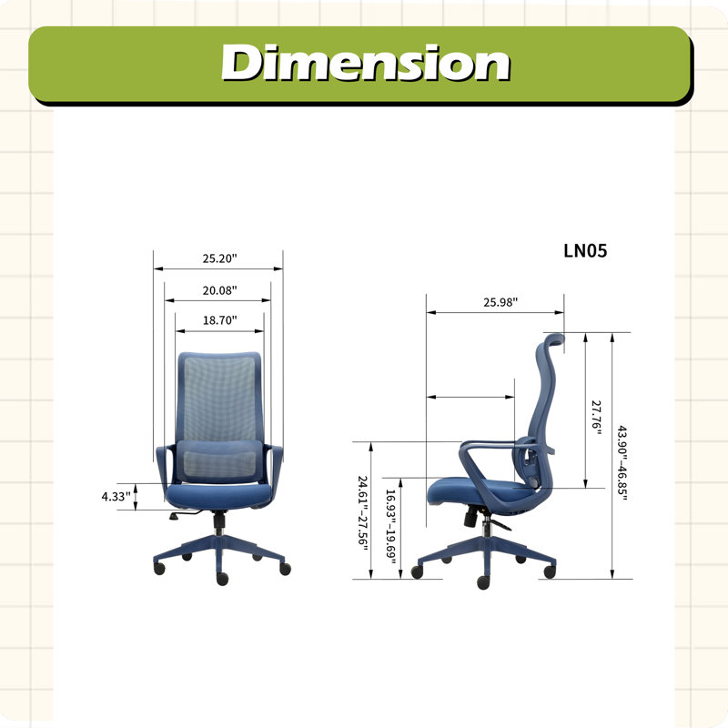 Fauteuil de bureau ergonomique 350LBS, Bleu, Bleu
