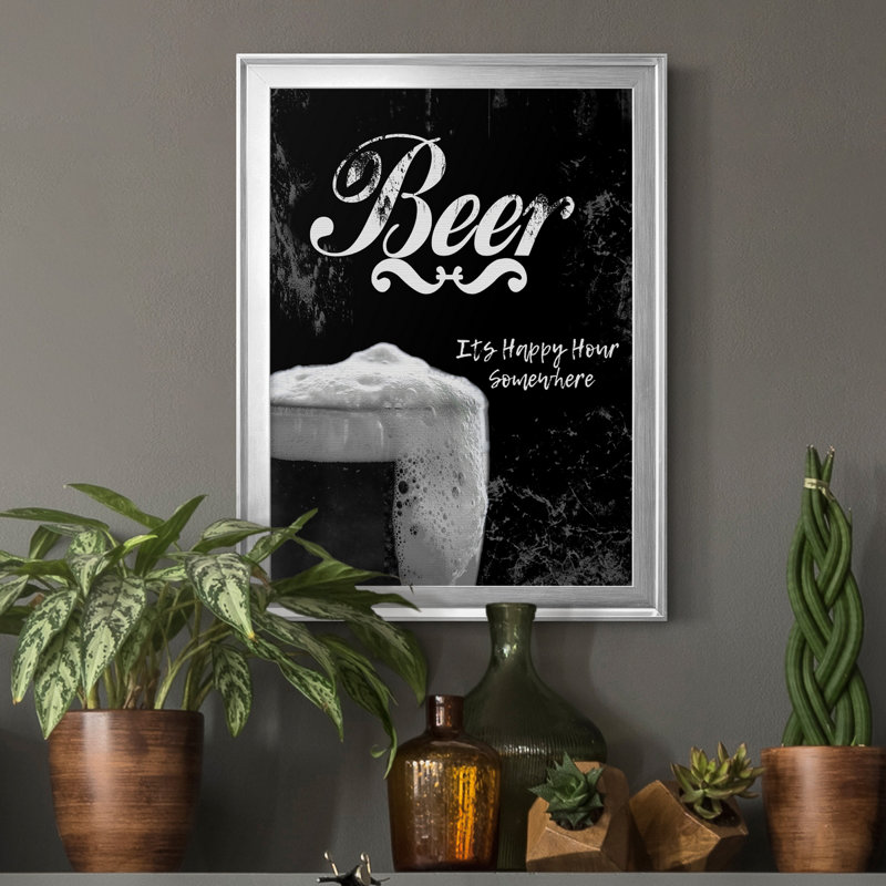 Bière - art textuel sur toile encadré, H 18,5 po x l 24,5 po x P 1,5 po, Argent