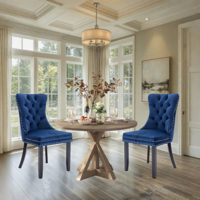 Friedrun Velvet Dining Chair Tufted Dining Room Chair with Solid Wood Leg