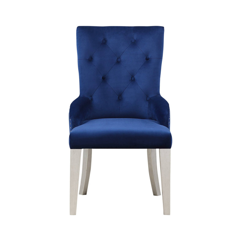 Varian Blue Fabric & Antique Platinum Finish Side Chair