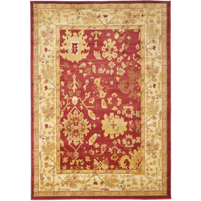 Tapis rouge / crème Hlm1739, 4 pi x 5 pi 7 po
