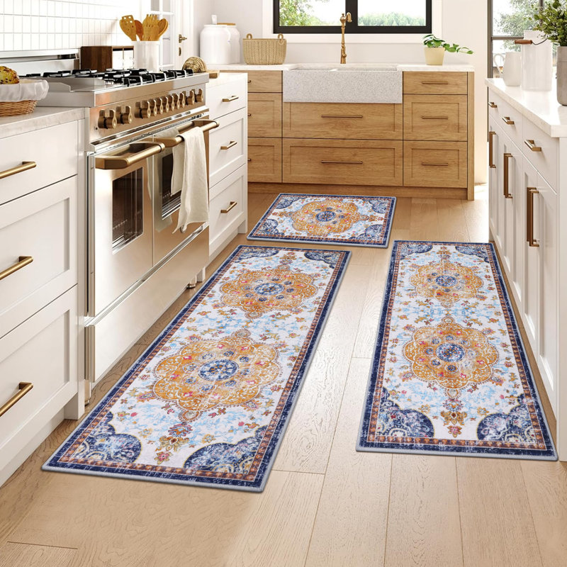 Machine Washable Non-Slip Kitchen Mat, Orange/Purple