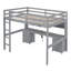 Lit mezzanine double avec bureau, armoires, tiroirs et plateau de chevet, station de charge, gris