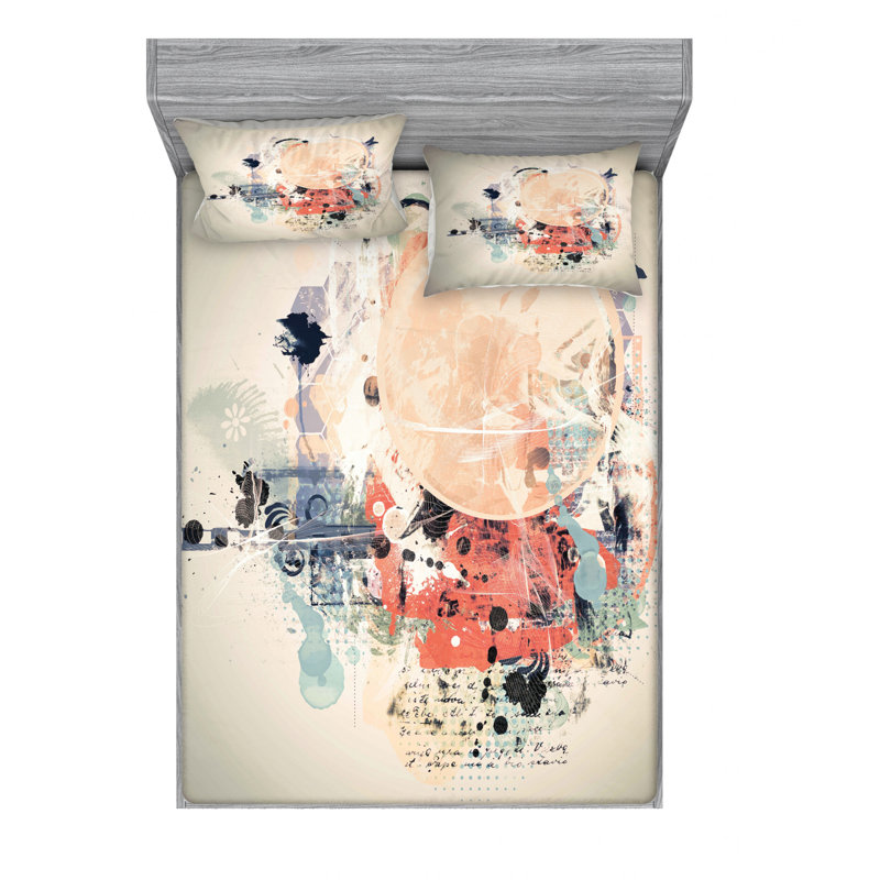 Microfiber Abstract Sheet Set, Queen Sheet Set with Fitted Sheet