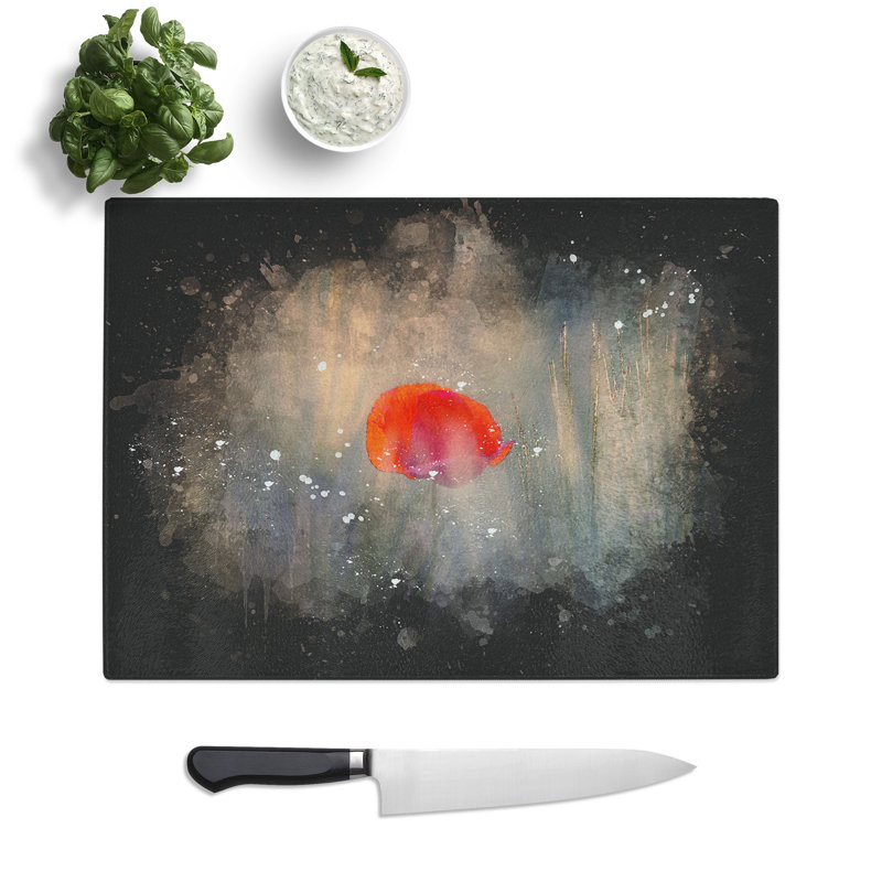 Tempered Glass Red Poppy Flower Chopping Board, 28.5 cm x 39 cm