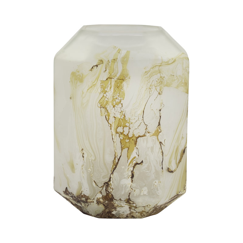 Neutral Modern Novelty Copper Fire Finished Vase, Beige/Yellow, 13" H x 9" W x 9" D