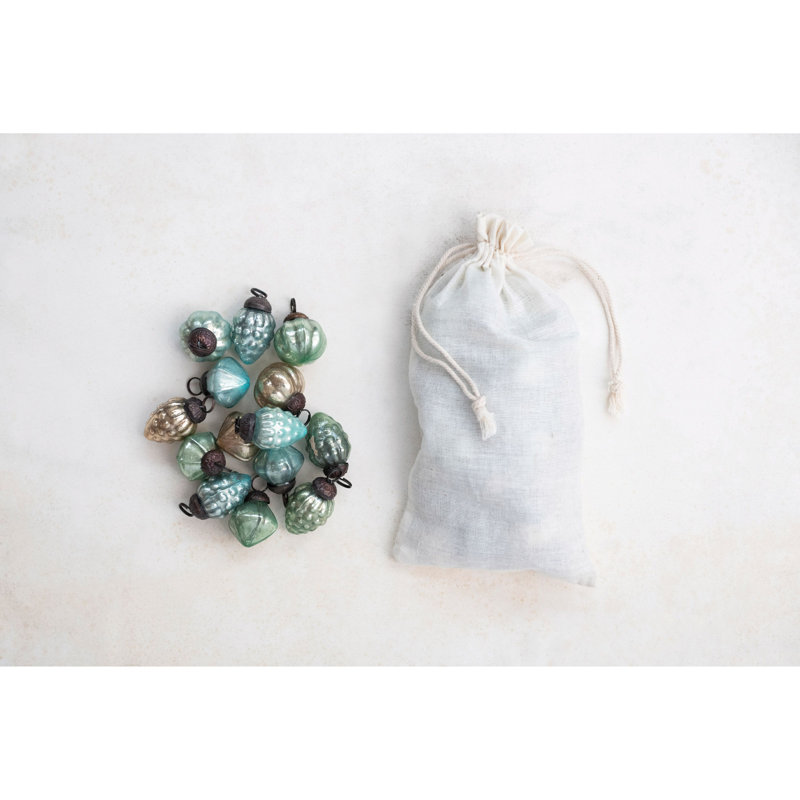 Embossed Mercury Glass Ornaments In Muslin Bag