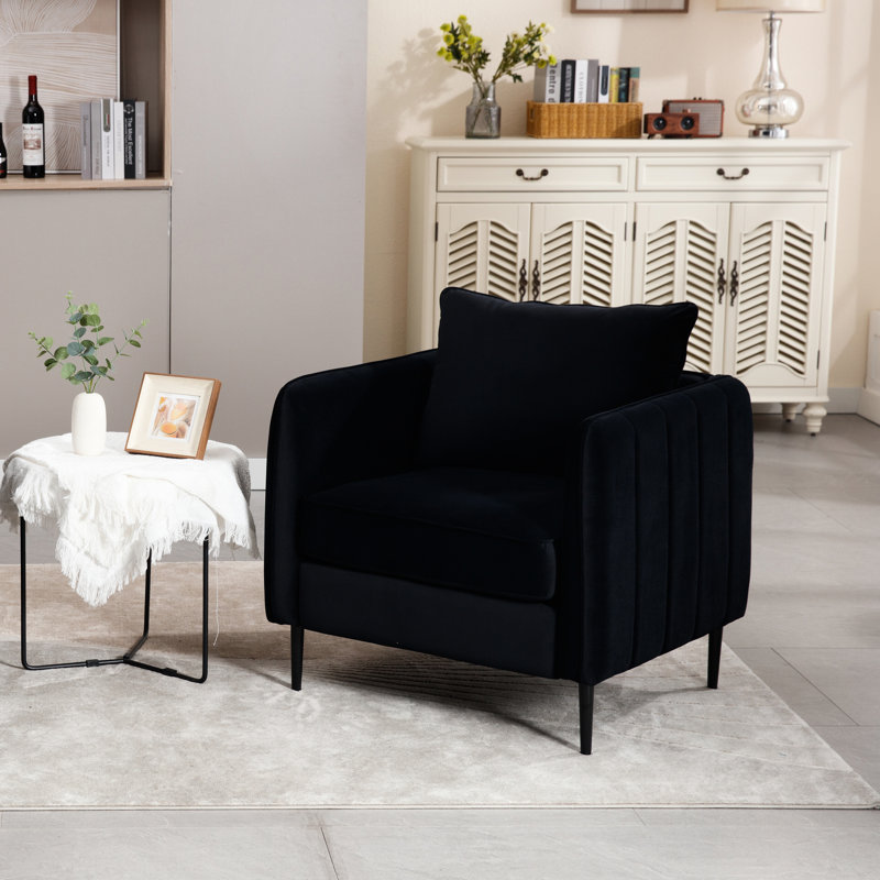 Mid-Century, simple, velours, méridienne, ligne audacieuse, coussin, bureau, fauteuil d'appoint simple et facile à nettoyer en velours noir avec structure en métal et tapis antidérapants pour chambre à coucher confortable, long