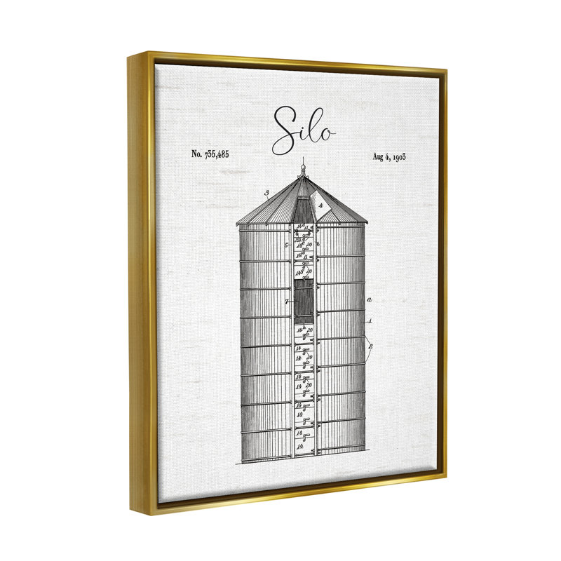 Schéma détaillé du silo, "Rustic Countryside Farm Structure", art mural par lettres et lignes, L 17 po x H 21 po