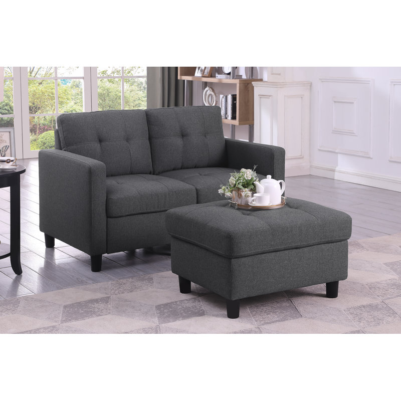 Montray 55.1" Upholstered Loveseat, Dark Gray Linen Blend