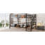 Lit mezzanine double en métal avec escalier, table de rangement basse et tablettes de rangement, noir