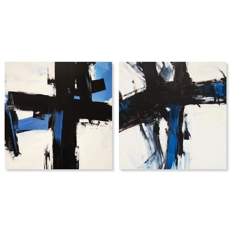 Blue Streak Duo Canvas Print Blue Livingroom Art Set by Art Remedy, Black Frame, 12 x 12, H 40 po x l 40 po, Gallery Wrapped