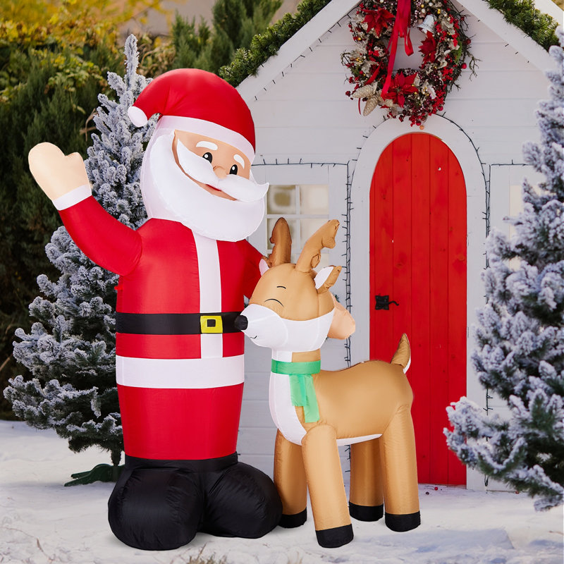 Décoration de Noël gonflable avec père Noël et renne 6,3 pi