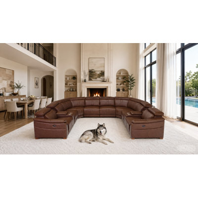 Mietoon Leather Match Large Seating Power Recliner Sectional