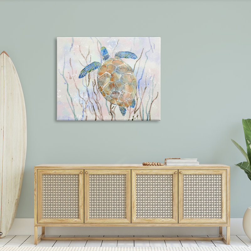 Large Abstract Ocean Sea Turtle Canvas Wall Art
