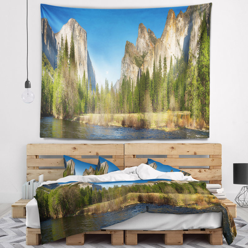 Paysage tapisserie panoramique de la vallée de yosemite, H 68 po x l 80 po