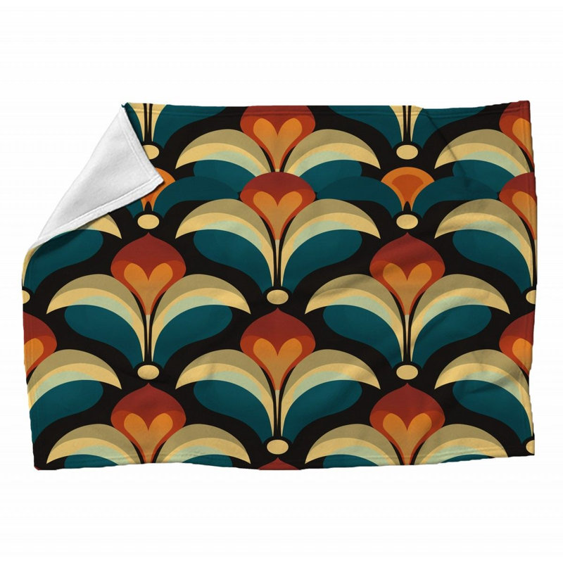 Machine Printed Throw Blanket, 60" L x 50" W, Geometric, Green/Beige/Orange