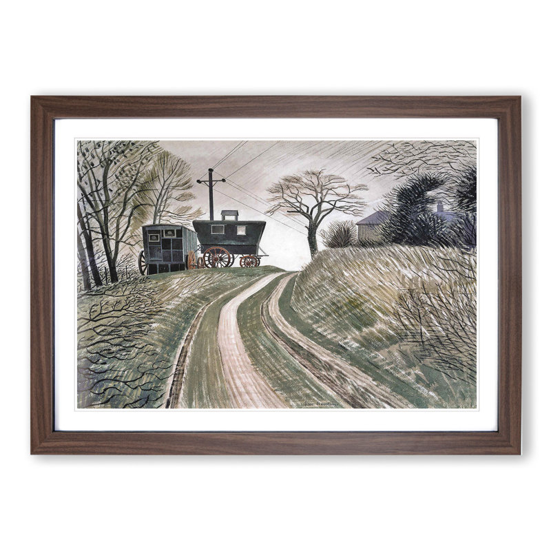 Cart on Hill by Eric Ravilious - Framed Print, 36cm H x 48cm W x 2cm D, Walnut Framed