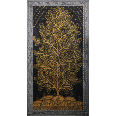 Peinture murale sur toile «Blooming Tree of Life Pattachitra» par Purna Chandra, art populaire de H 40 po x l 22 po