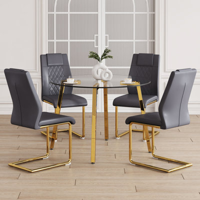 Plateau de table en verre trempé minimaliste et chaise en cuir Pu gris foncé pour l'amphithéâtre de table