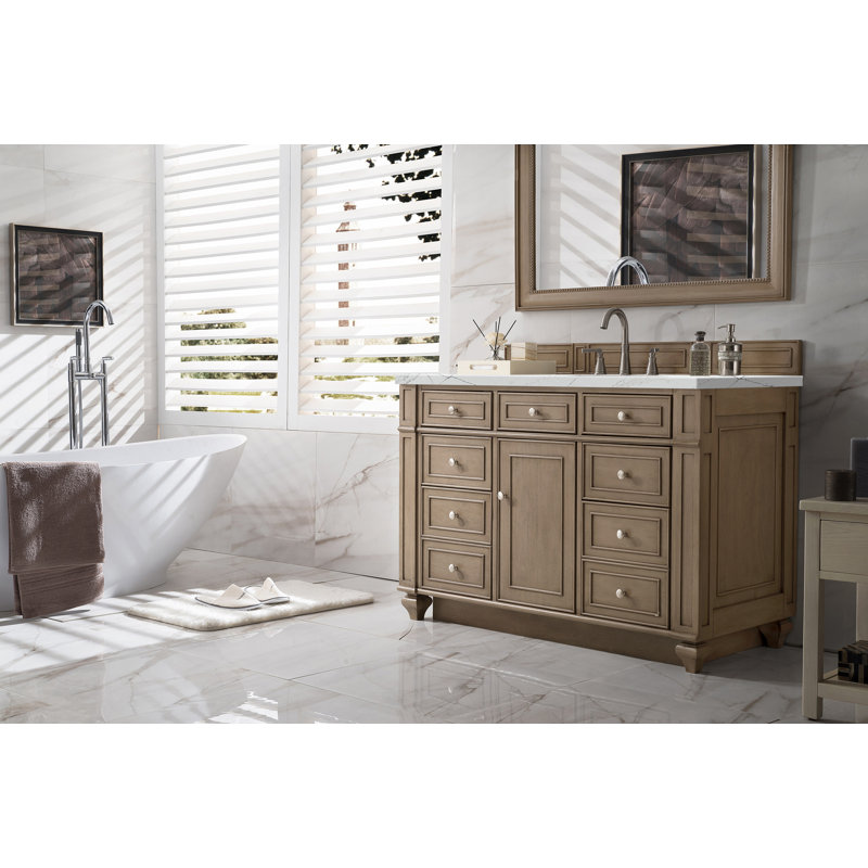 Bristol 48'' W Single Vanity, Ethereal Noctis, 8" Widespread, Whitewashed Walnut