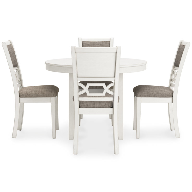Elegant White and Gray Wood Dining Table Set with 4 Chairs