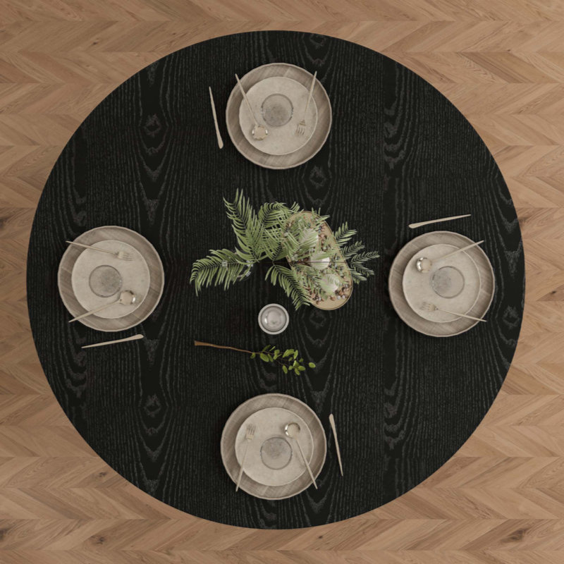 Table de salle à manger ronde en MDF de 119 cm (47 pouces) pour 4 personnes, table de cuisine moderne de style campagnard avec piètement en bois, table ronde pour la cuisine et le salon