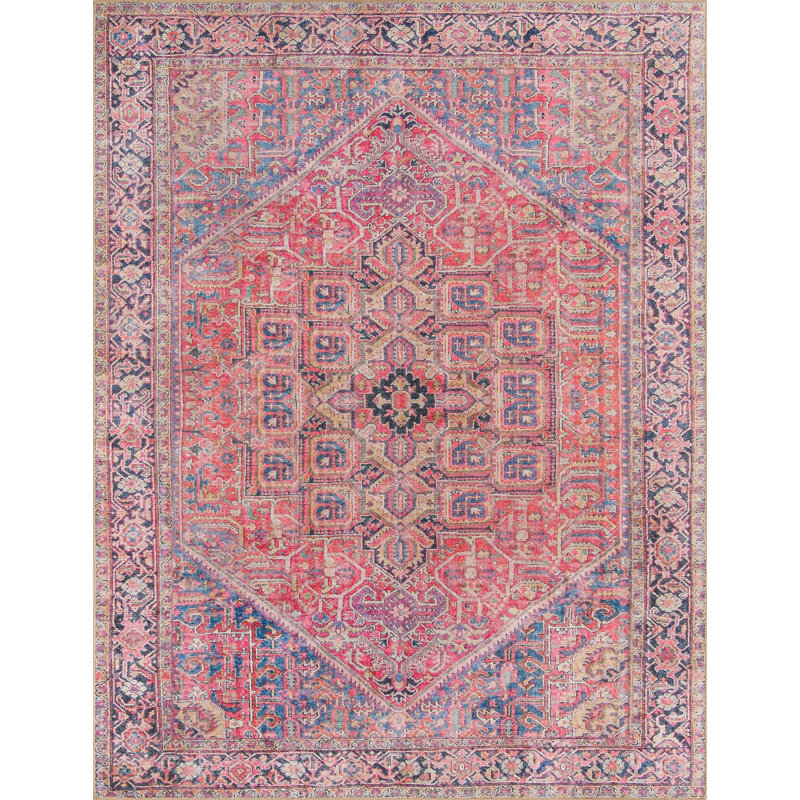 Tapis traditionnel de couleur rouge-bleu marine, Rectangle 7 pi 10 po x 10 pi