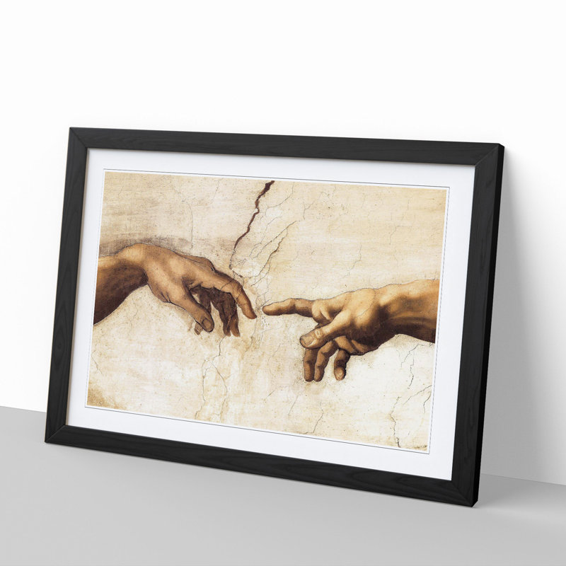 Creation of Adam Hands by Michelangelo - Framed Print, 27cm H x 36cm W x 2cm D, Black Framed
