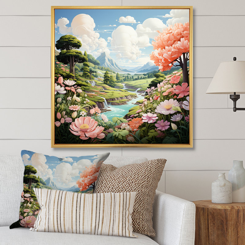 Kawaii Sweet Blossoms Wonderland II, Cadre flottant doré, H 30 po x l 30 po x P 1 po