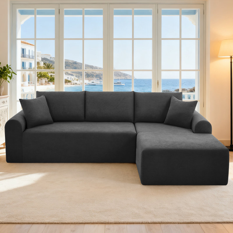 Boneless 103” Modular Sectional Cloud Sofa For Living Room Modern Minimalist Couch With L-shaped Chaise Upholstered Corduroy Couch , Deep Seat, No Assembly Required