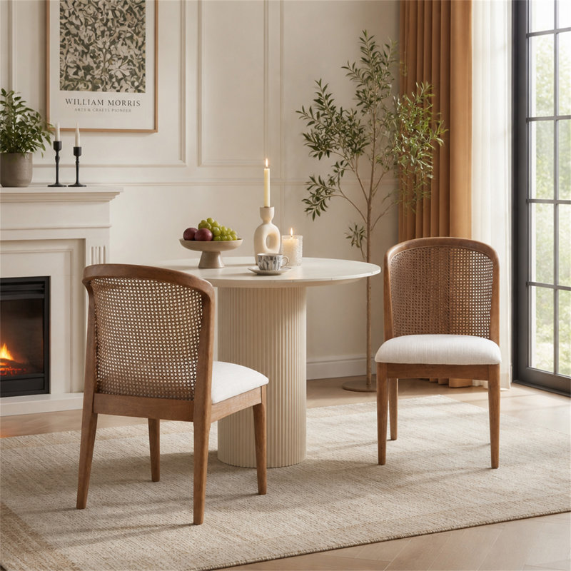 Chaise d'appoint Cane (ensemble de 2), White, Walnut