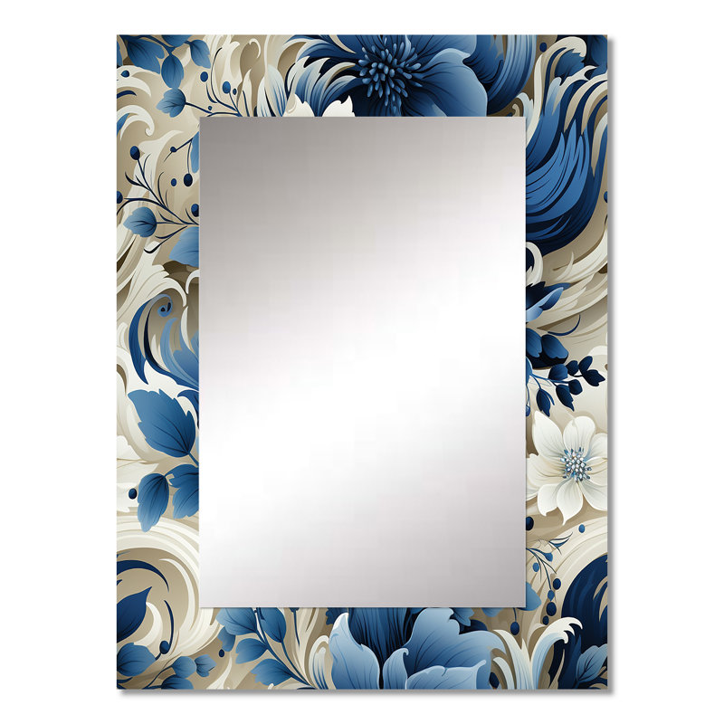 Kennedy Romantic Cobalt Blue Swirls Victorian Pattern - Floral Decorative Mirror, Cottage Wall Mirror, Printed Metal Art