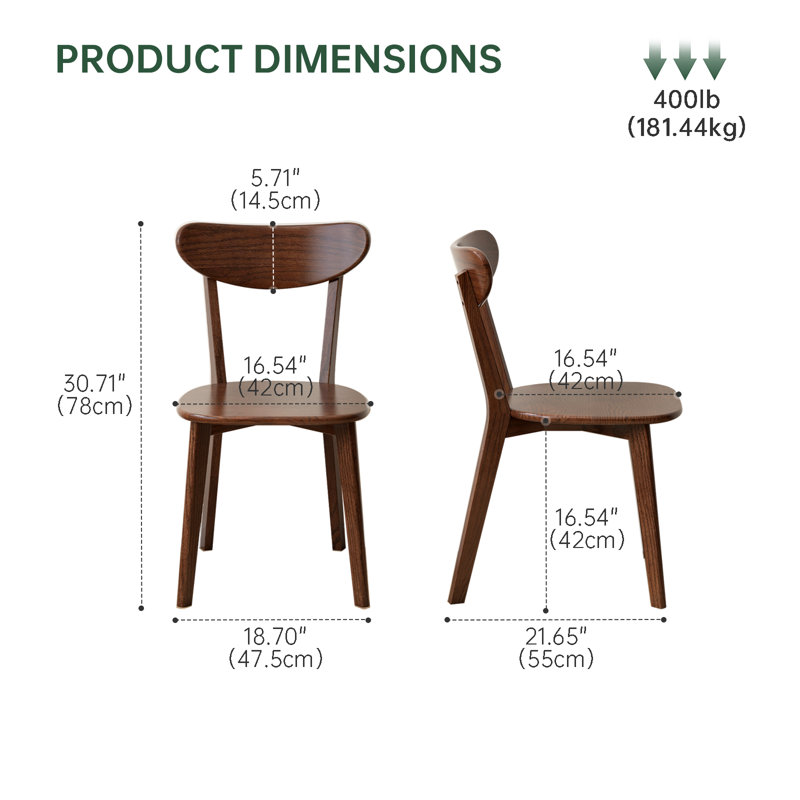 Ensemble de 4 chaises d'appoint 100% chêne massif H 17,7 po, Chêne brun, 4