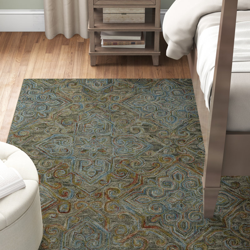 Tapis gris anthracite en laine crocheté à la main Asan, Rectangle 5 pi x 7 pi 6 po
