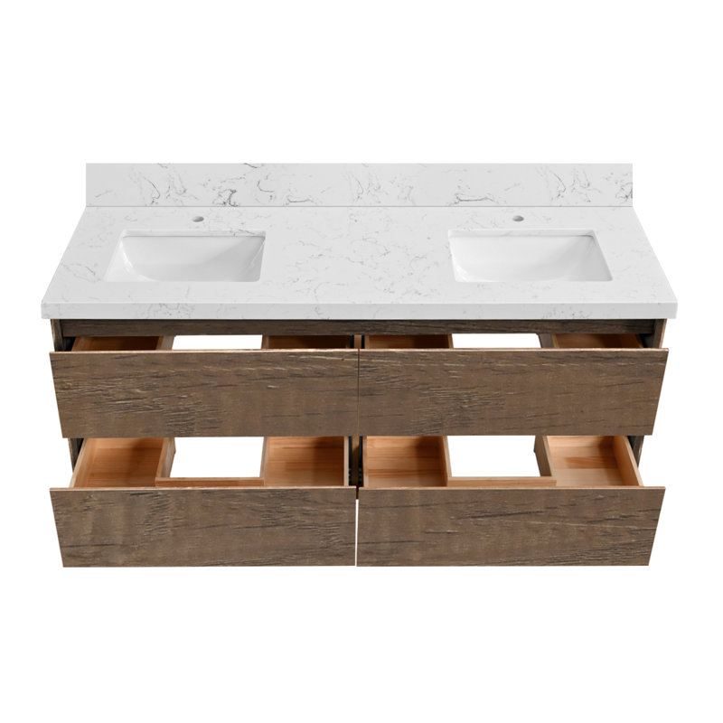 Meuble-lavabo et lavabo modernes, conception flottante en bois, solution de salle de bain spacieuse