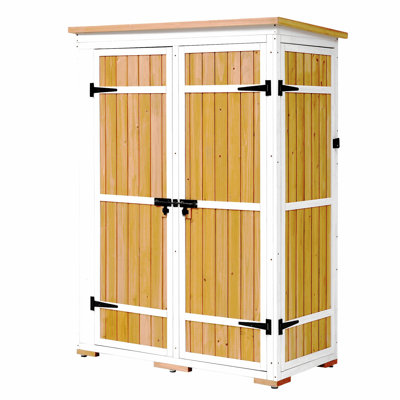 Storage Shed, Outdoor 5.5Ft Hx4.1Ft L Wood Storage Shed, Garden Tool Cabinet With Waterproof Asphalt Roof, Four Lockable Doors, Multiple-Tier Shelves