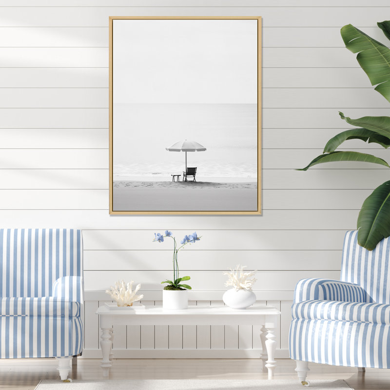 Photo de plage minimaliste noir et blanc I - art mural bord de mer pour le salon, H 40 po x l 30 po x P 1,5 po
