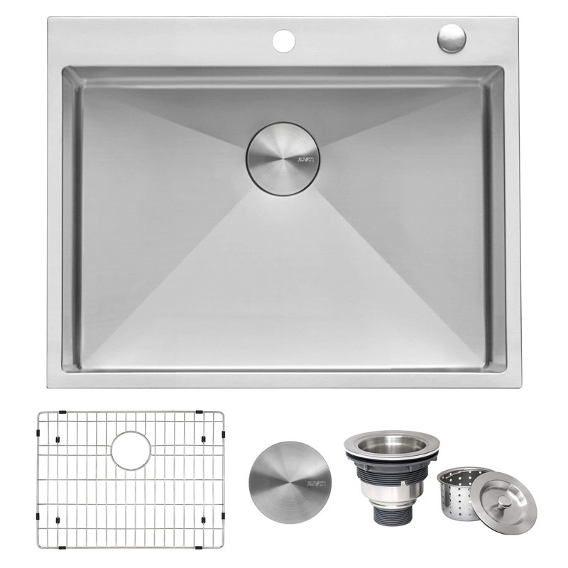 Tirana 28" L x 22" W Drop-In Kitchen Sink with Basket Strainer