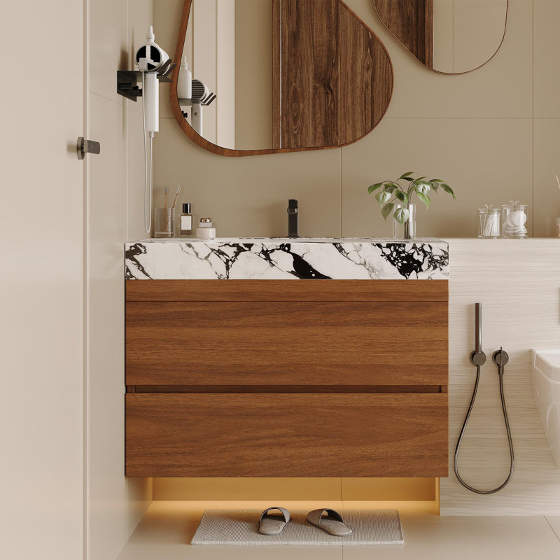 Modern Floating Bathroom Vanity, Black/White
