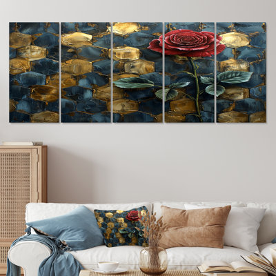 Elize - Rose Wall Art For Living Room 5 Piece